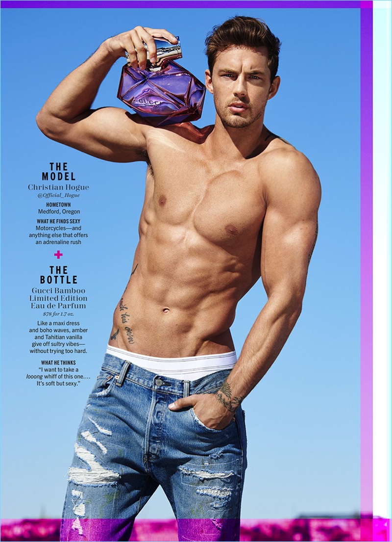 Christian Hogue loses his shirt for the pages of Cosmopolitan. 