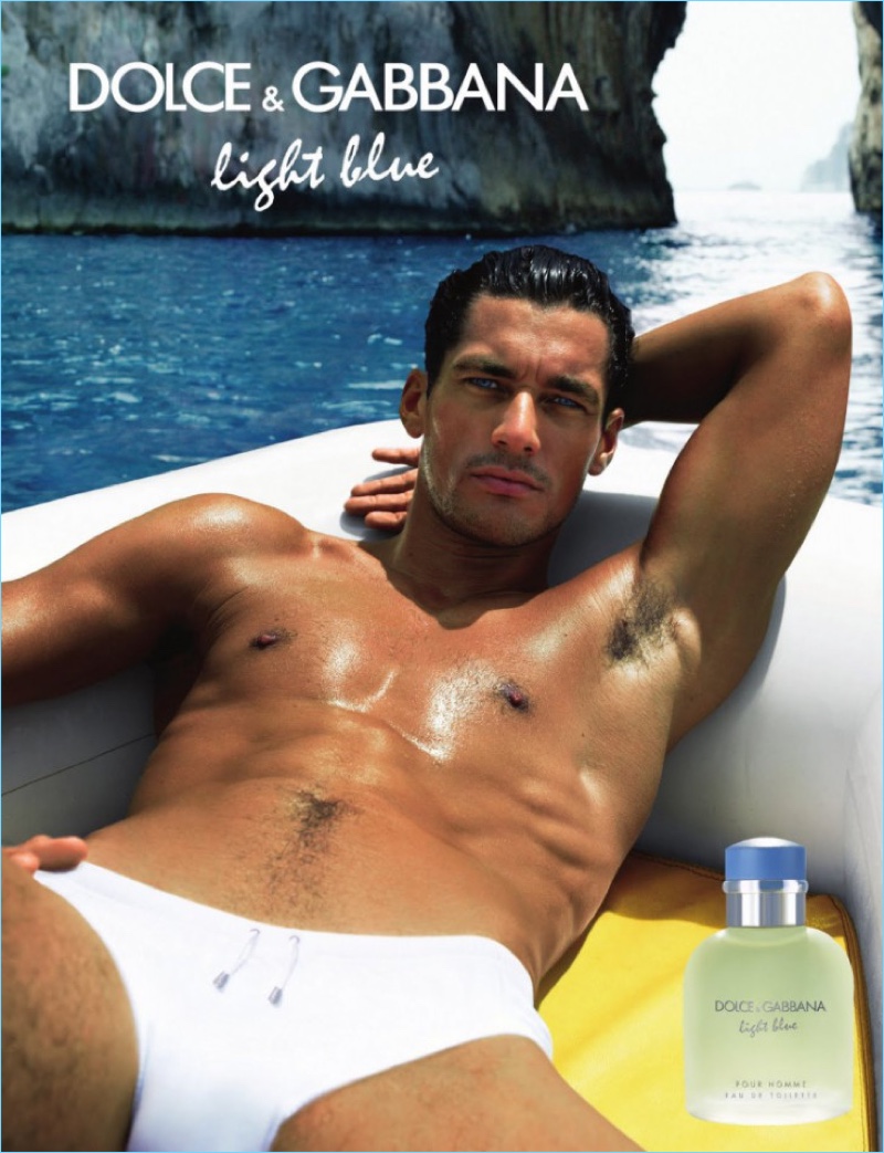 2007: David Gandy dons his iconic white swimsuit for Dolce & Gabbana Light Blue's campaign, which was shot in Capri.