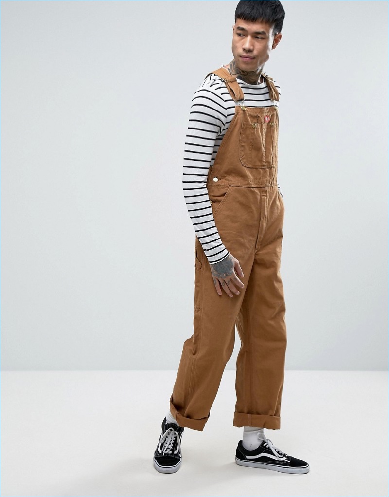 Channel a workerwear-inspired look with Dickies' relaxed tan overalls.