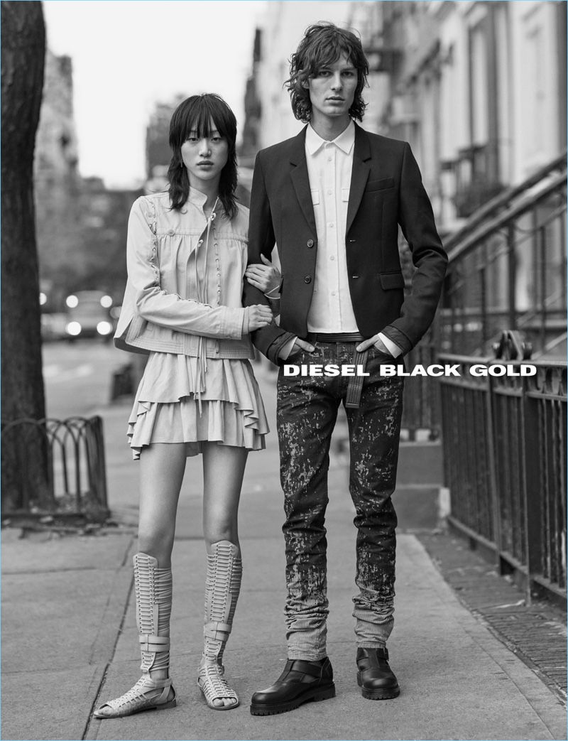 Models Sora Choi and Ákos Sógor star in Diesel Black Gold's spring-summer 2017 campaign.