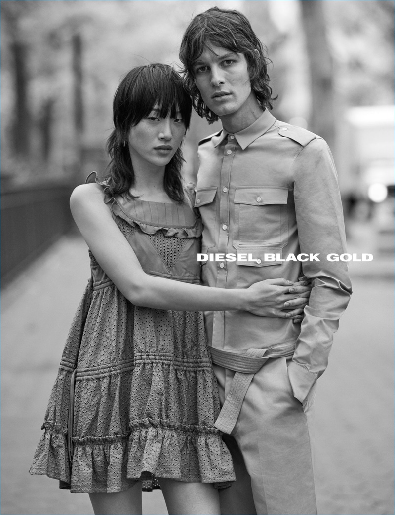 Ethan James Green photographs Sora Choi and Ákos Sógor for Diesel Black Gold's spring-summer 2017 ad campaign.