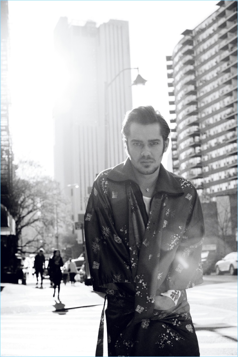 Taking to the streets of New York, Ellar Coltrane wears a Coach jacket with a Gucci kimono and Lemaire trousers. » Ellar Coltrane Takes to New York with Interview, Talks Life After 'Boyhood' Taking to the streets of New York, Ellar Coltrane wears a Coach jacket with a Gucci kimono and Lemaire trousers.