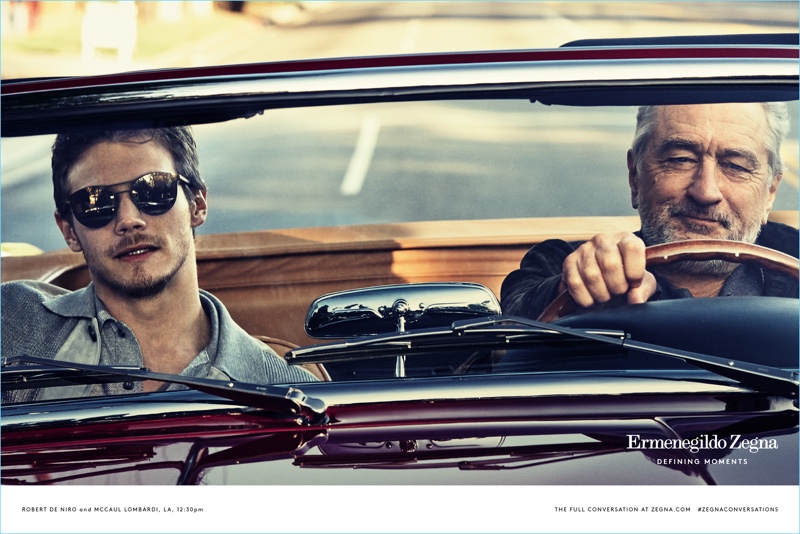 Going for a drive, McCaul Lombardi and Robert De Niro star in Ermenegildo Zegna's Defining Moments campaign.