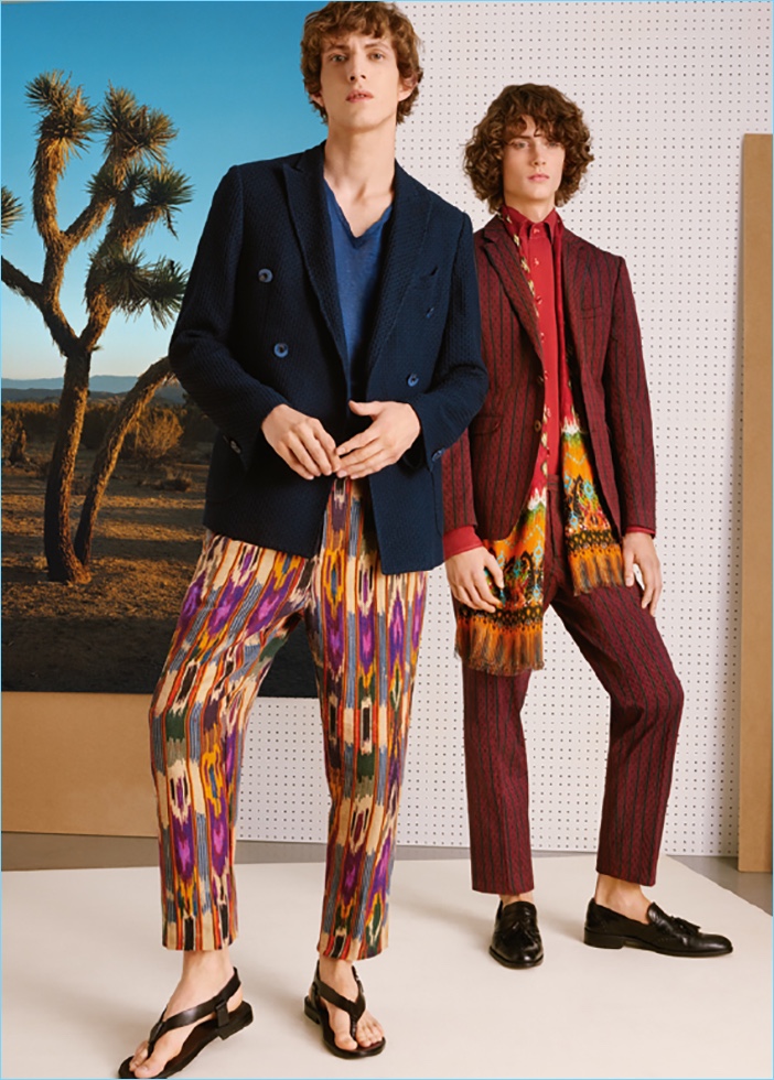 Xavier Buestel and Ilja van Vuuren sport Ikat prints for Etro's spring-summer 2017 campaign.