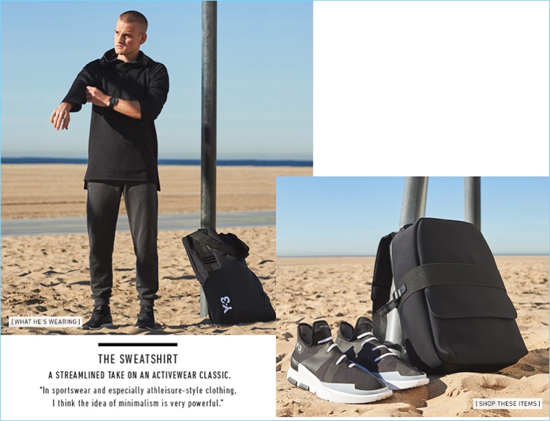 Everett Williams takes to the beach in black and grey styles from Y-3.