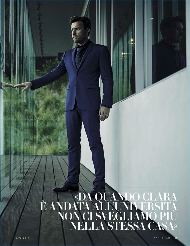 Actor Ewan McGregor dons a trim blue suit for Vanity Fair Italia.