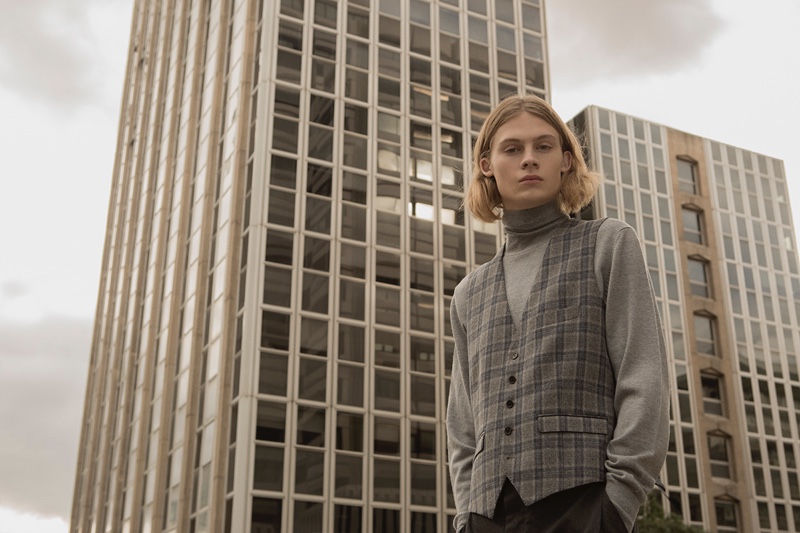 Samuel wears turtleneck Alan Paine and vest Forecast.