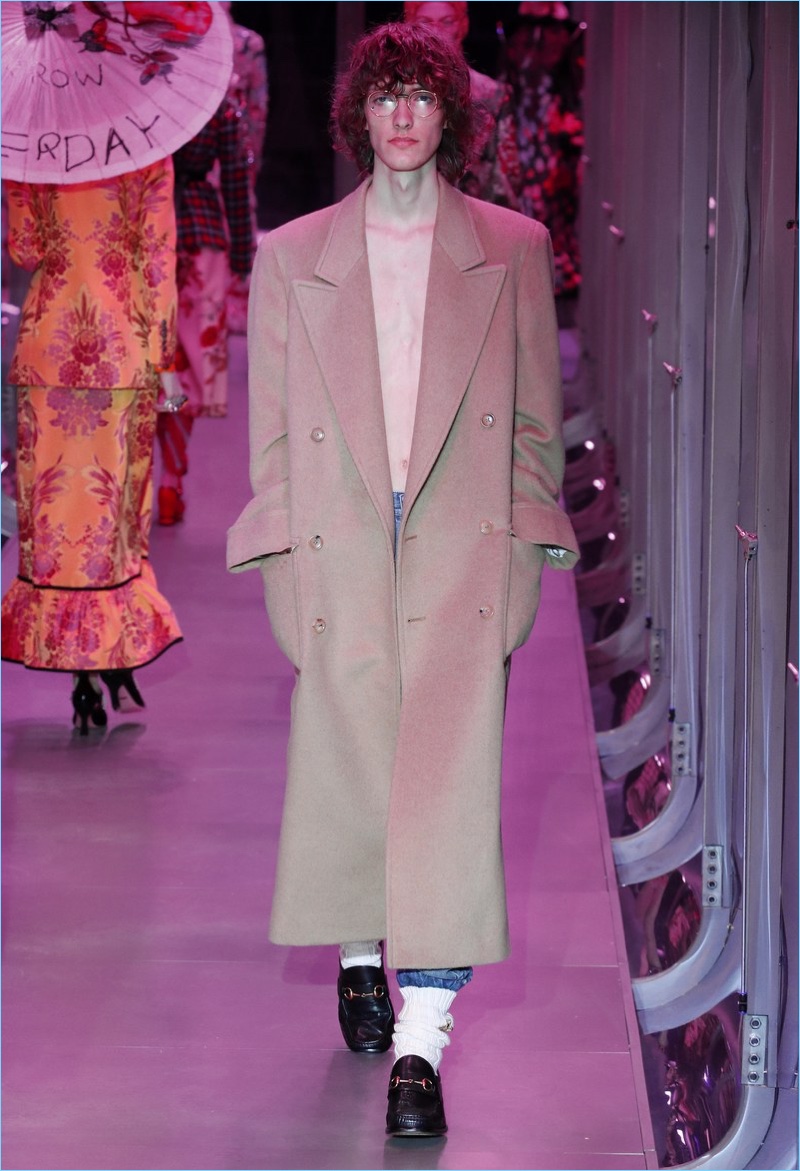 Outerwear is oversized and elongated for Gucci's fall-winter 2017 men's collection.