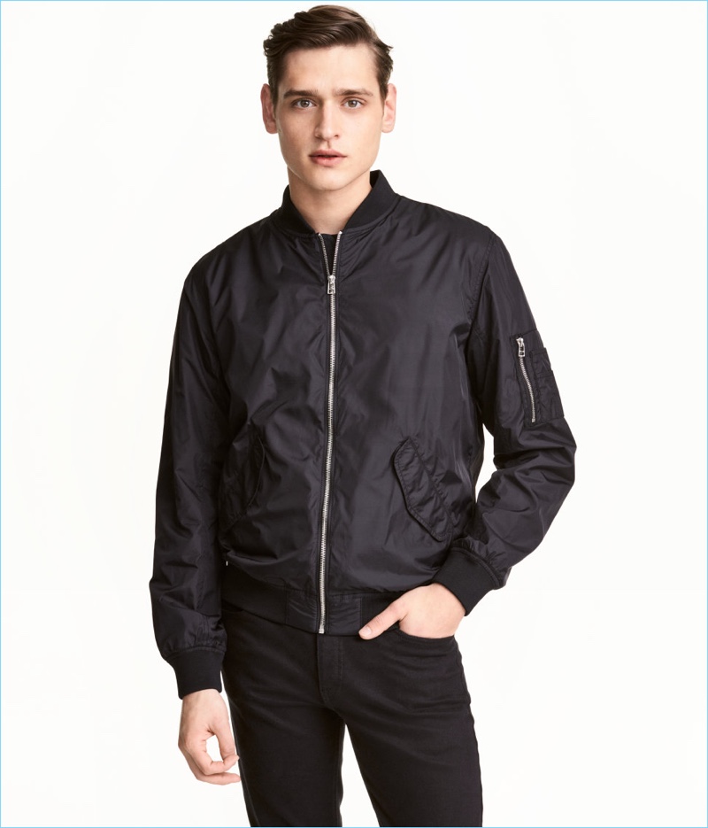 Great for everyday wear, H&M produces a men's bomber jacket in black.