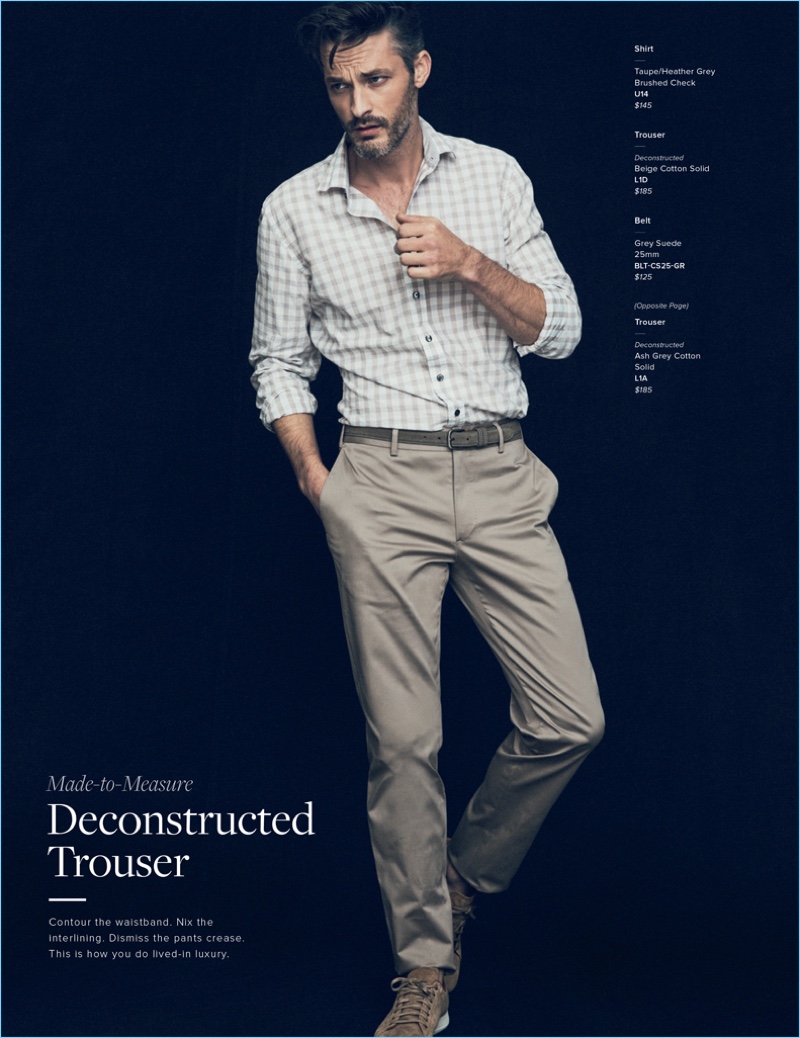 Dean Isidro photographs Ben Hill in J.Hilburn's deconstructed trousers.