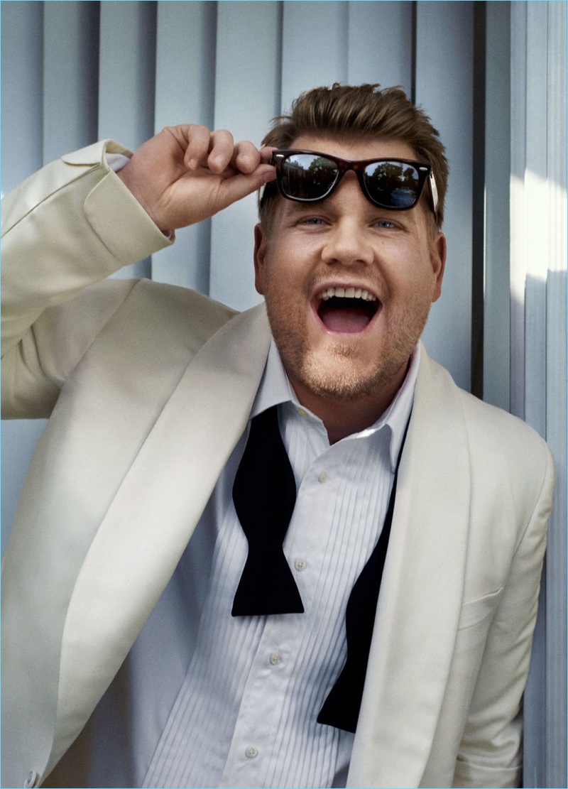 Appearing in a photo shoot for Esquire, James Corden wears a formal look by Ralph Lauren with Ray-Ban sunglasses. » James Corden Covers Esquire, Talks Late Night Competition Appearing in a photo shoot for Esquire, James Corden wears a formal look by Ralph Lauren with Ray-Ban sunglasses.