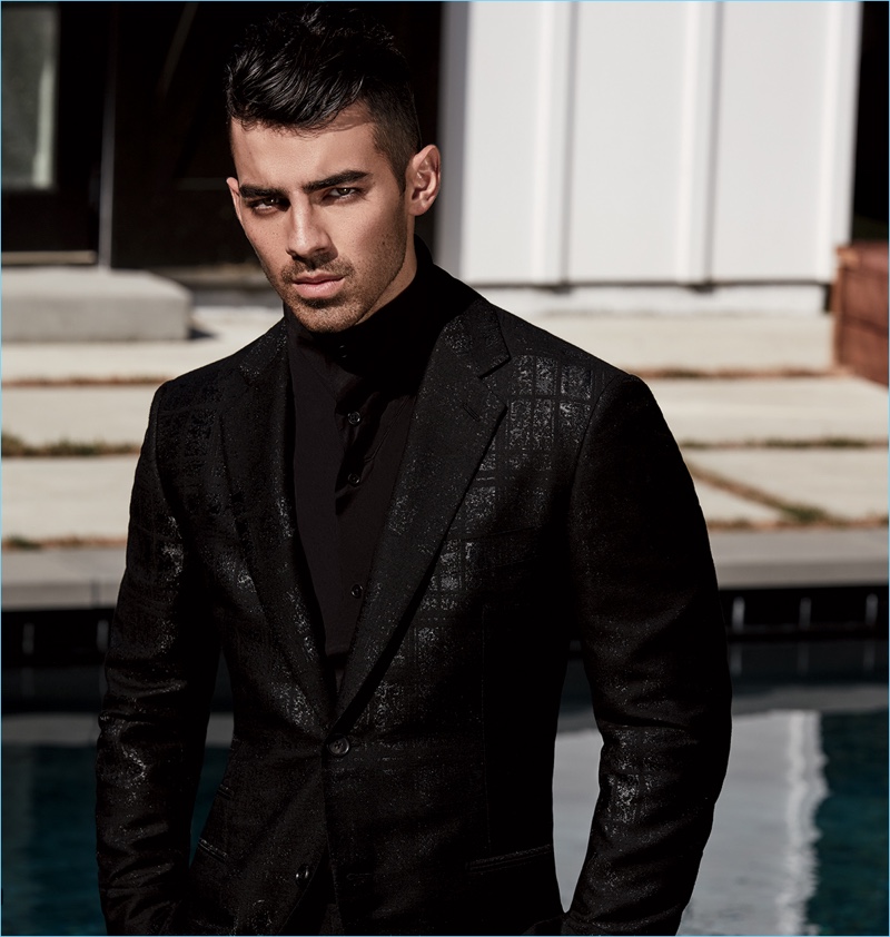 Striking in a photo, Joe Jonas wears a shirt, jacket, and trousers by Hermes. » Joe Jonas Covers Gotham, Recalls Disney Days Striking in a photo, Joe Jonas wears a shirt, jacket, and trousers by Hermes.