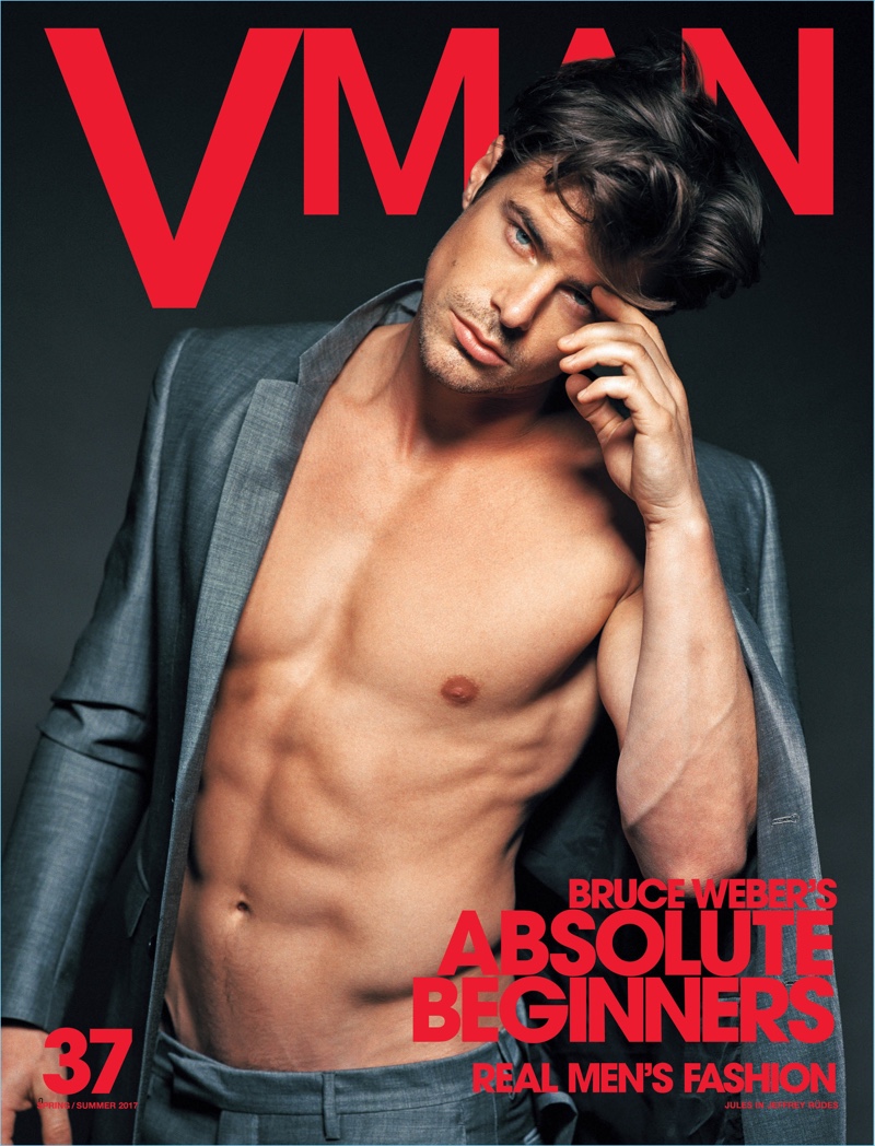 Jules Horn goes shirtless for the cover of VMAN magazine.