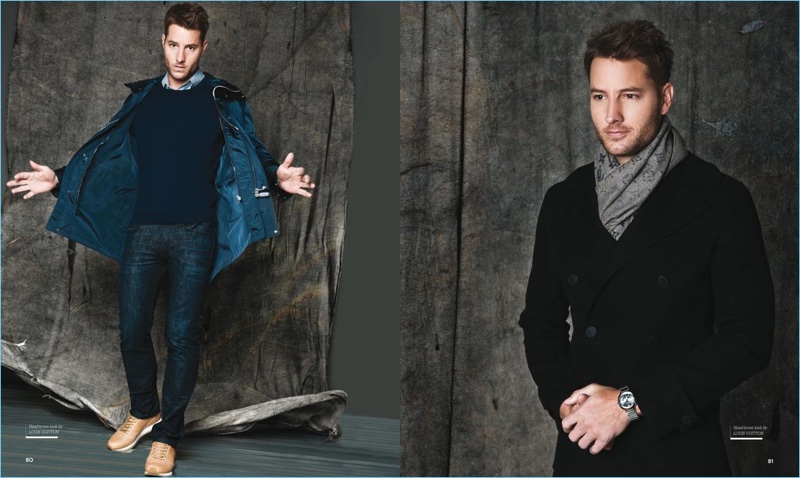 Actor Justin Hartley wears Louis Vuitton for the pages of Haute Living.