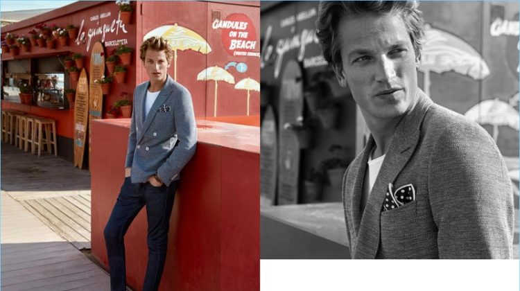 French model Hugo Sauzay wears smart tailoring for KİP's spring-summer 2017 Casual campaign.