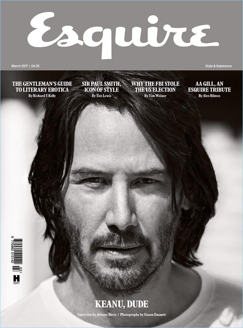 Actor Keanu Reeves covers the March 2017 issue of Esquire UK.