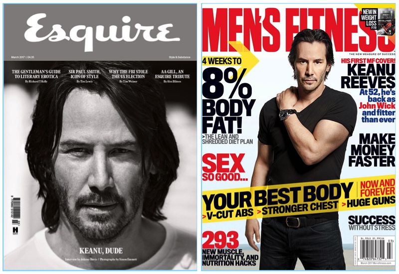 Keanu Reeves covers the latest issue of Esquire UK and Men's Fitness.
