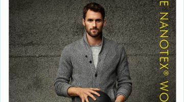 Style in Motion: Kevin Love Sports Smart Banana Republic Fashions Standing tall, Kevin Love dons a cardigan sweater with a tee and wool pants by Banana Republic.