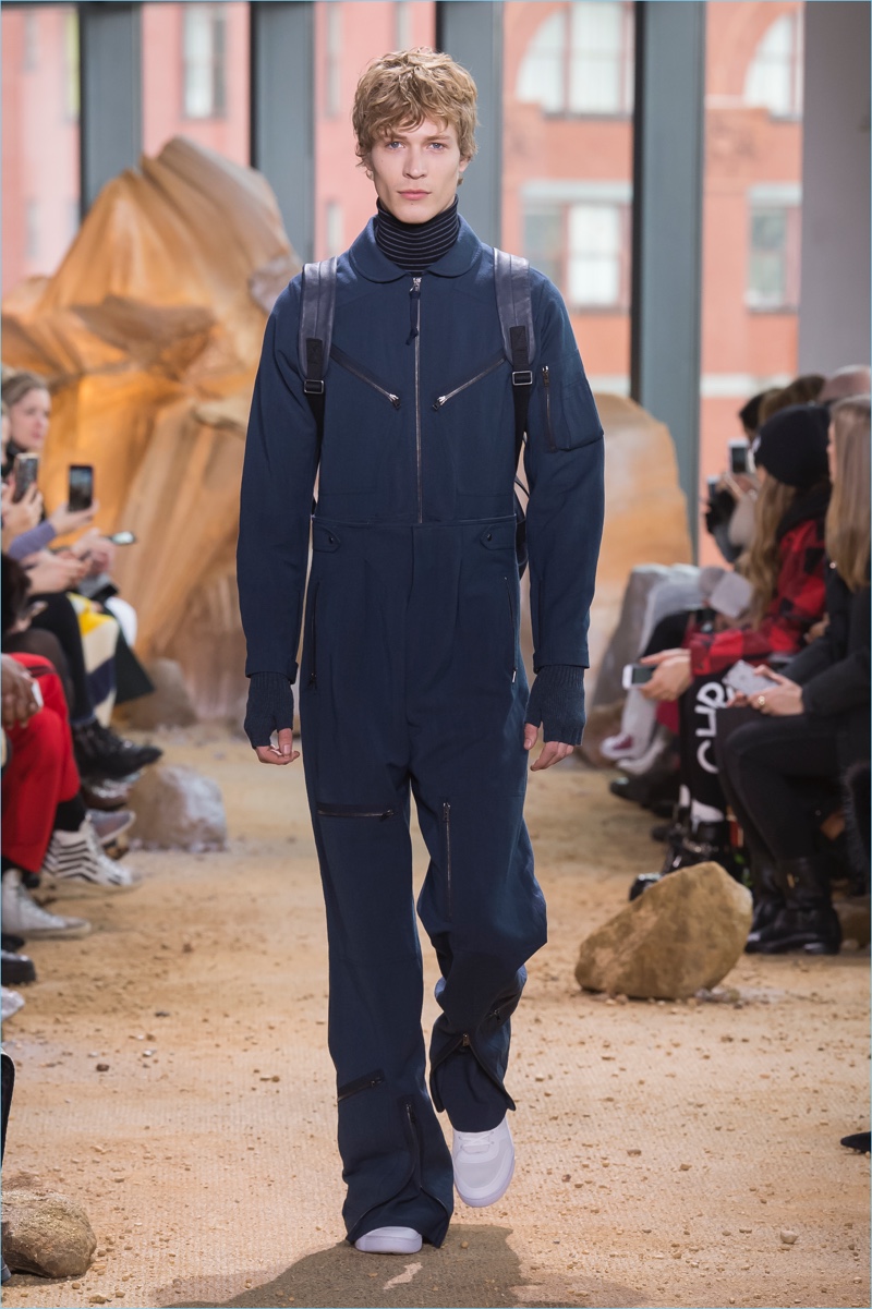 The jumpsuit makes an appearance as part of Lacoste's fall-winter 2017 collection.