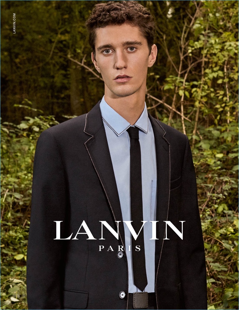 Joby Barrett dons modern tailoring for Lanvin's spring-summer 2017 campaign.