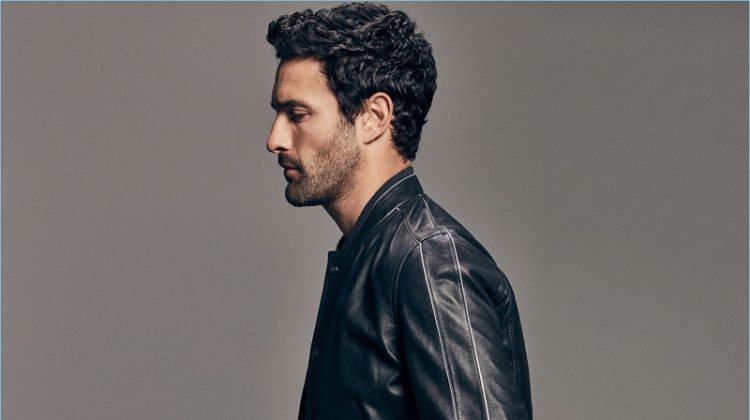 Noah Mills sports a leather jacket from Massimo Dutti's spring-summer 2017 Limited Edition collection.