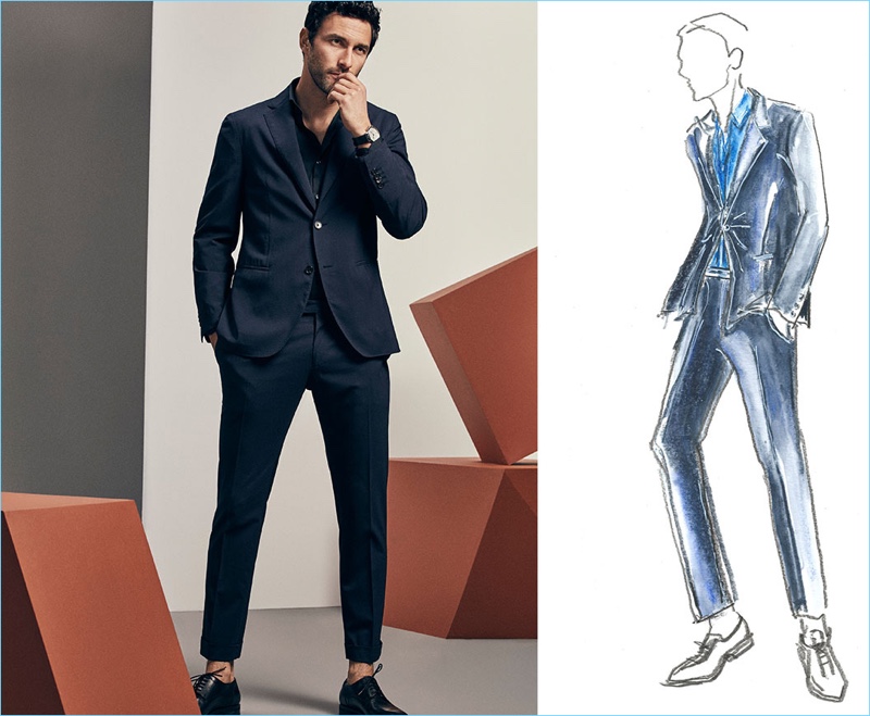 Massimo Dutti turns out a dashing navy suit as part of its Limited Edition collection.