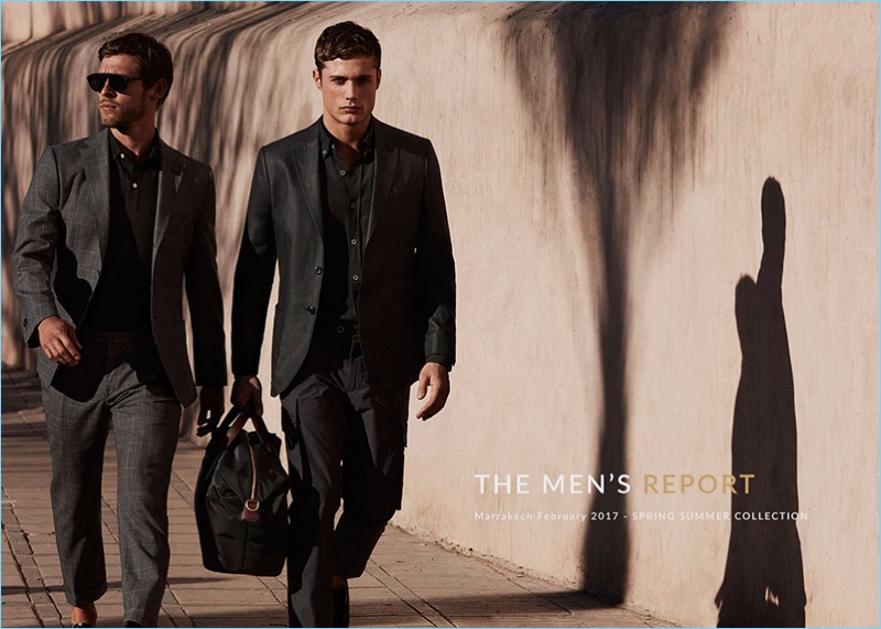 Taking to the streets of Marrakech, Josh Upshaw and Steven Chevrin wear tailoring from Massimo Dutti.