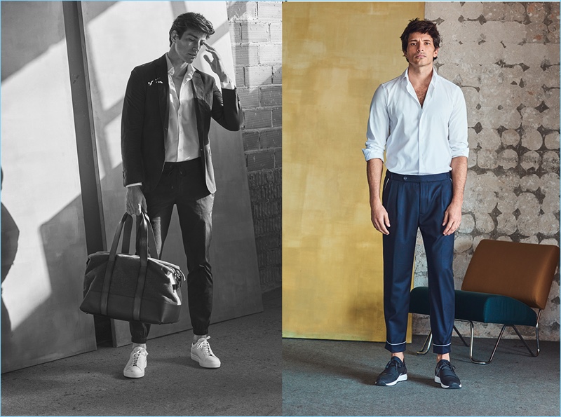 Oriol Elcacho and Andres Velencoso don tailoring from Massimo Dutti's spring-summer 2017 collection.