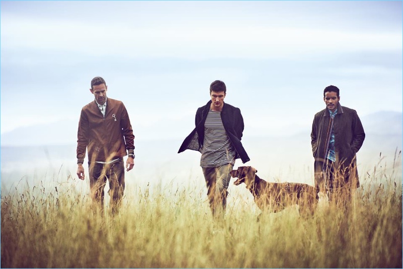 Left to Right: Cornelius wears a Lanvin jacket with a Gucci shirt and Bottega Veneta trousers. Charlie Timms sports an Our Legacy jacket with a Saint Laurent shirt and Rag & Bone chinos. Alex Cruz models a total look by Italian fashion house, Prada.