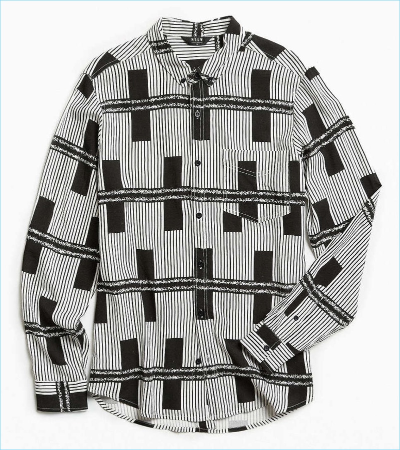 Make a 90s throwback of a statement with Neuw's black lines rayon button-down shirt.