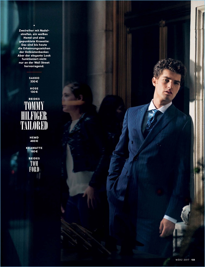 Doug Inglish photographs Paolo Anchisi in a pinstriped suit by Tommy Hilfiger Tailored.