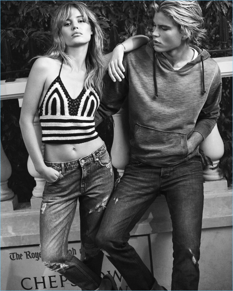 Georgia May Jagger and Jordan Barrett cozy up for Pepe Jeans' spring-summer 2017 campaign.