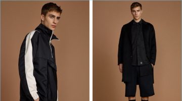 Back to Black: Revolve Man Shows How to Wear Black on Black Left: Samuel Roberts goes sporty in a tracksuit by Daniel Patrick with Athletic Propulsion Labs: APL sneakers. Right: Samuel embraces relaxed proportions with a Chapter coat, SSUR shirt, and T by Alexander Wang t-shirt. The model also wears Public School shorts and Dr Martens shoes.