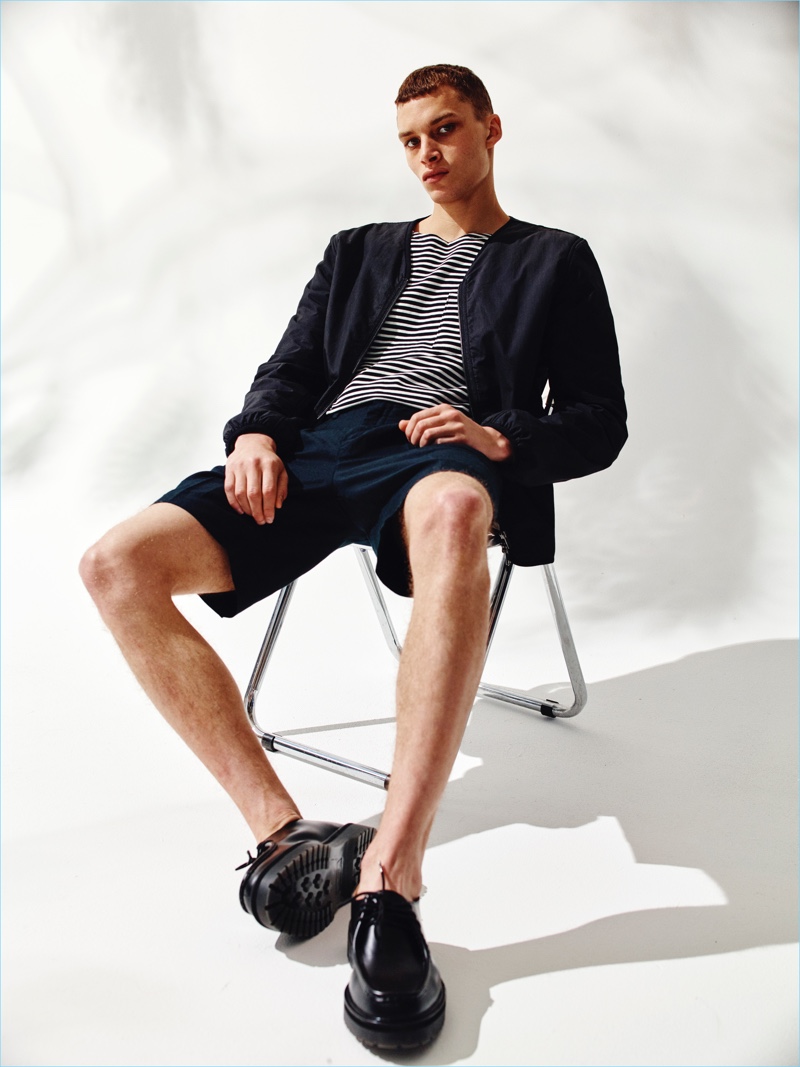 Get a leg up on spring style with Saturdays NYC's shorts, which complement an easy striped tee and lightweight jacket.