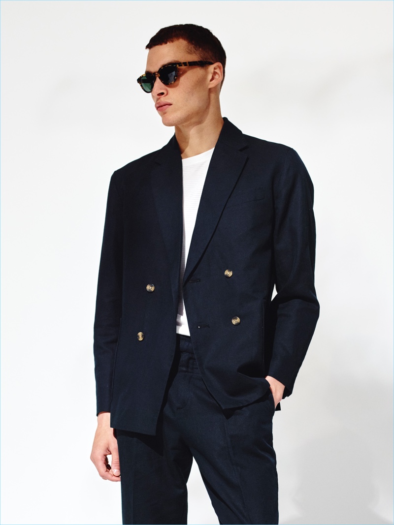 Saturdays NYC offers a cool spin on the suit with a double-breasted number.