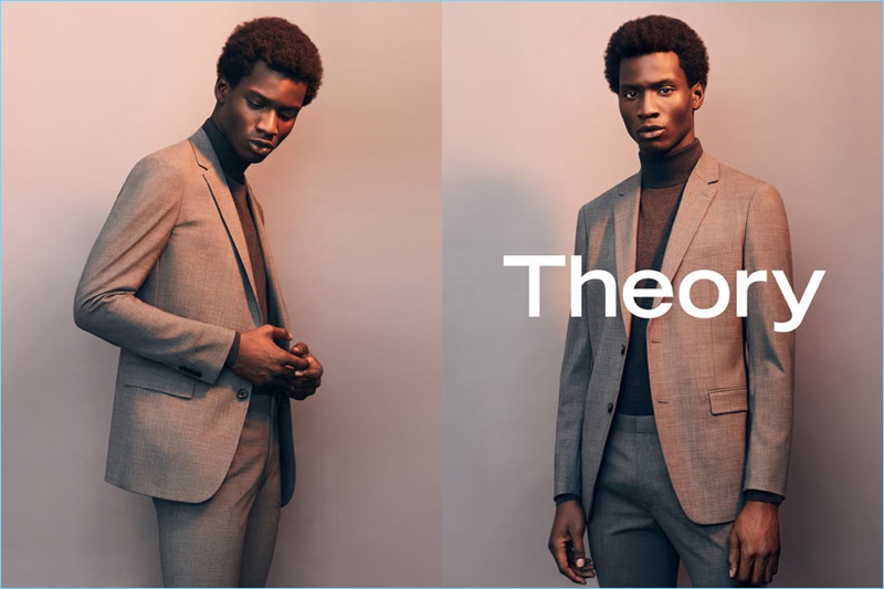 Adonis Bosso is front and center in tailored suiting for Theory's spring-summer 2017 campaign.