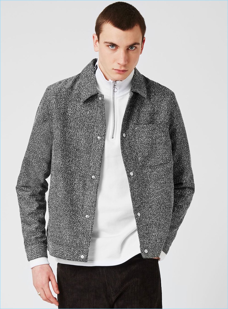 Topman updates the classic coach jacket with a modern grey textured approach.