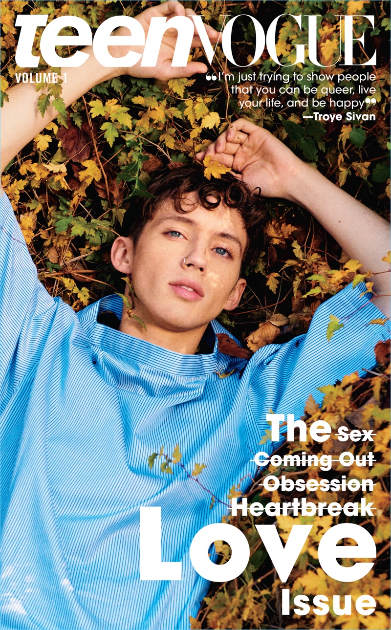 Troye Sivan covers Teen Vogue in a Comme des Garçons shirt.