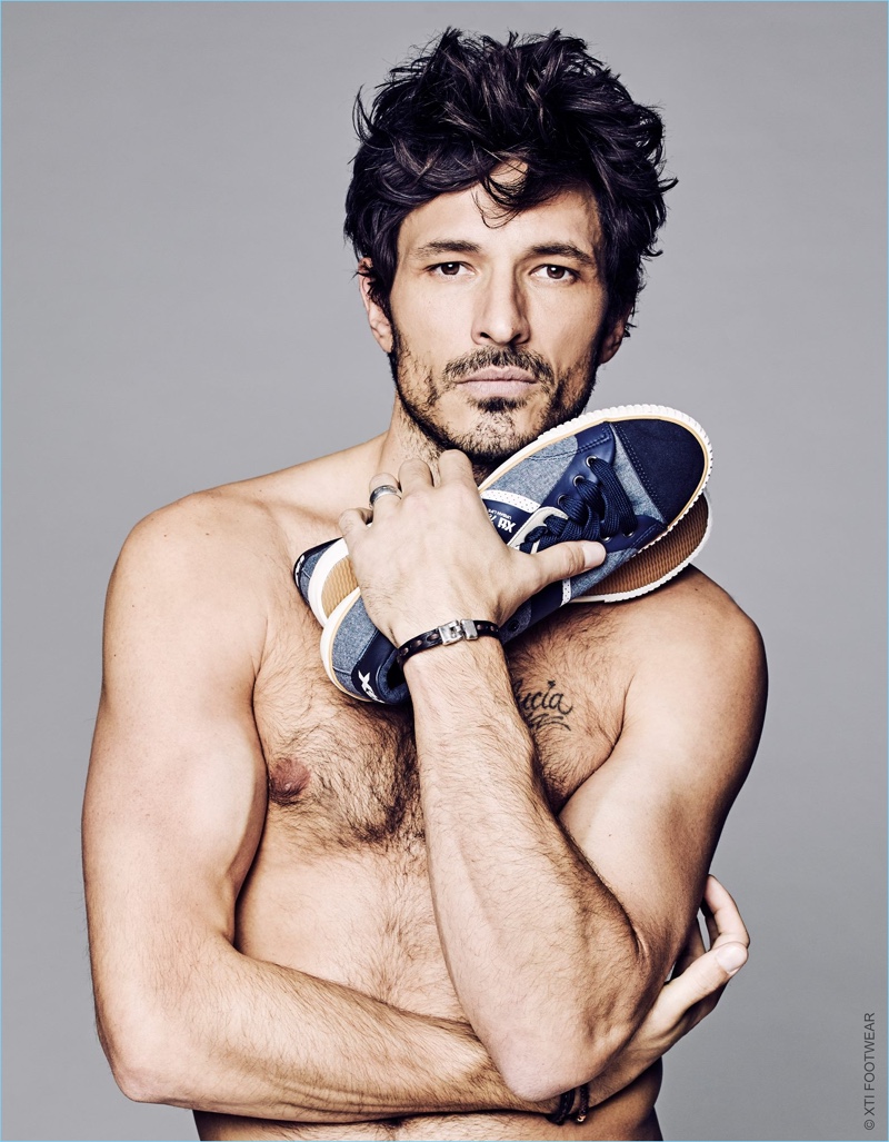 Andres Velencoso goes shirtless for Xti's spring-summer 2017 campaign.