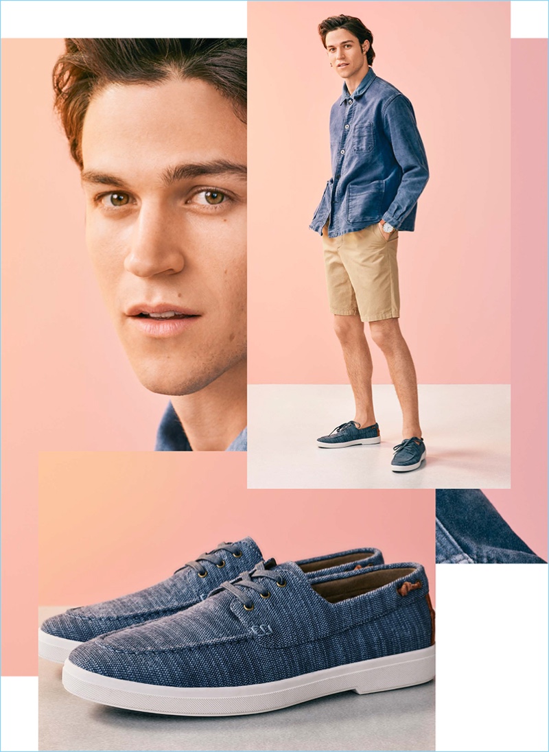 Ready to complement chambray and denim fashions, Miles McMillan dons ALDO's Glamosa shoes.