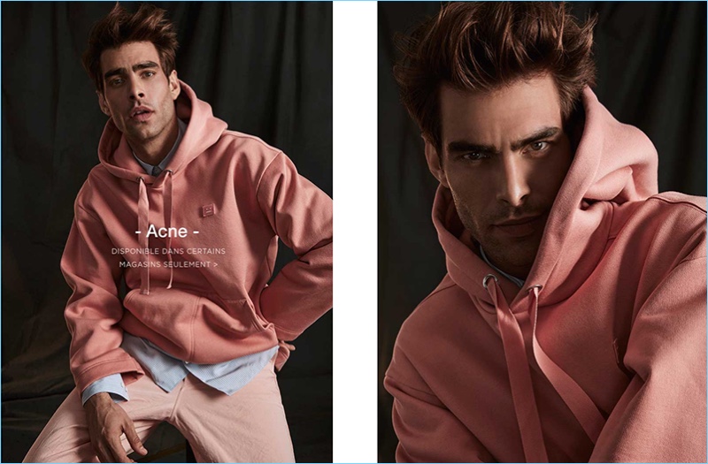 Jon Kortajarena goes sporty in a spring look from Acne Studios.