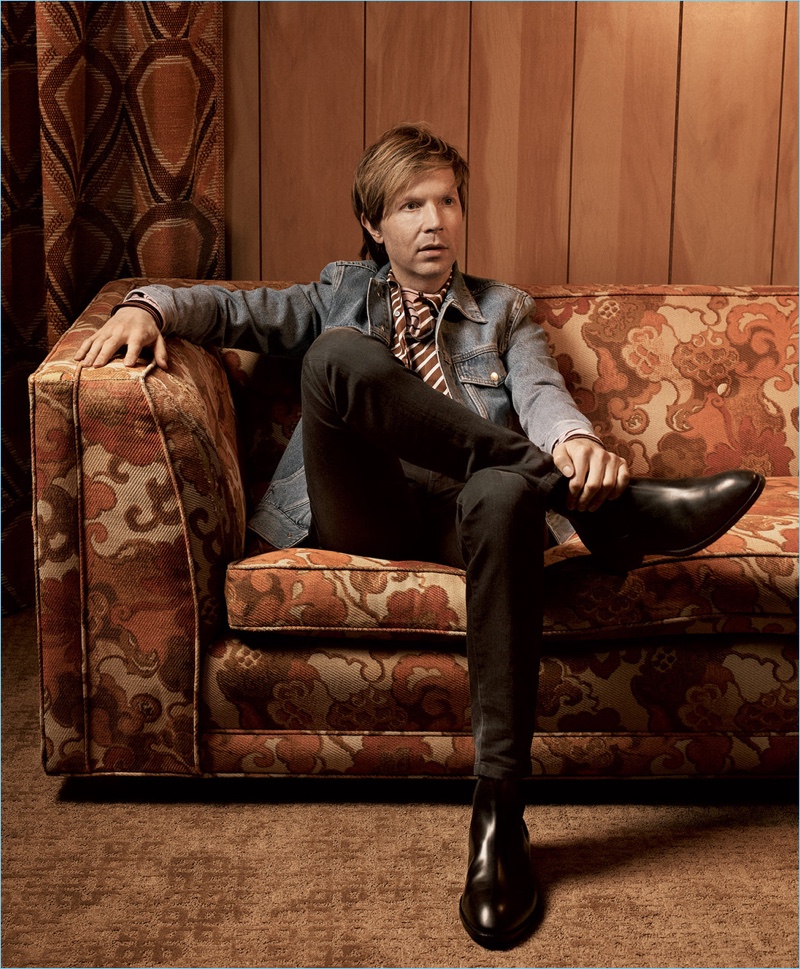 Casual Cool: Beck wears Saint Laurent jeans, Tod's boots, a Sandro denim jacket with a Lanvin shirt and t-shirt.