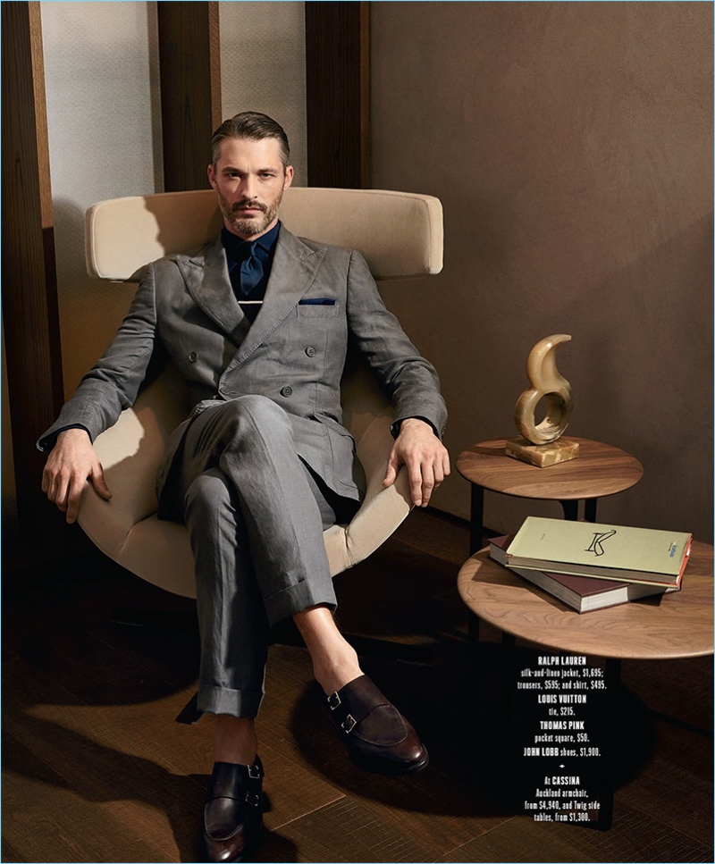 Impressing in a dapper number, Ben Hill wears a Ralph Lauren shirt and suit with a Louis Vuitton tie.