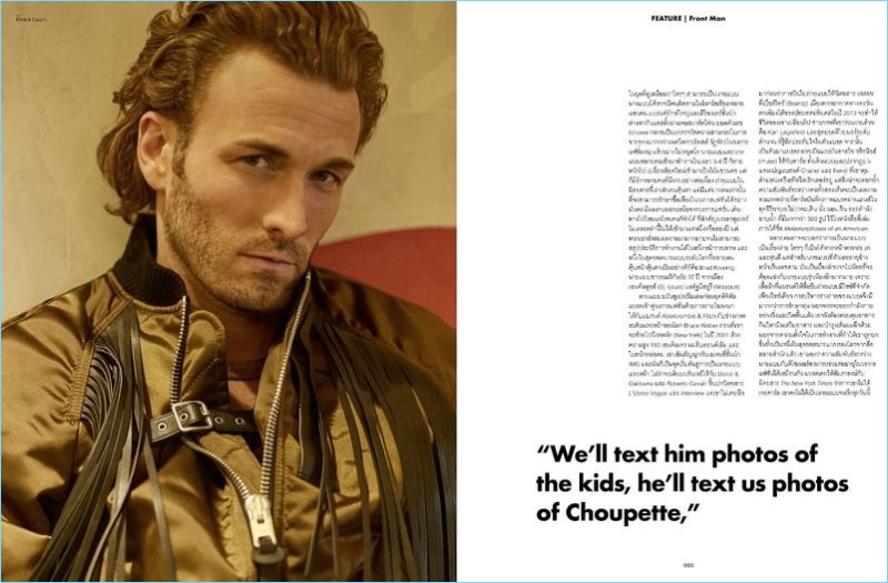 Appearing in an editorial for Elle Men Thailand, Brad Kroenig sports a bomber jacket by Coach.