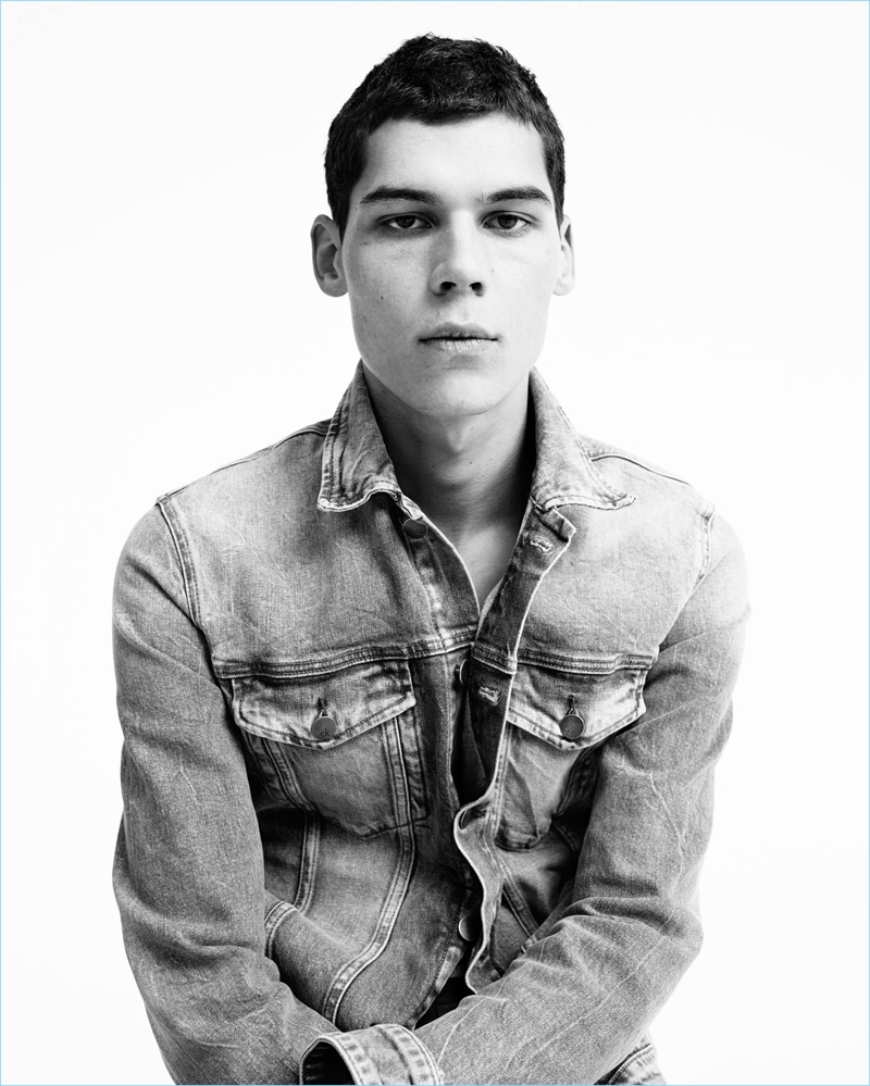 Tyler Blue Golden wears a distressed denim jacket for Calvin Klein Jeans' spring-summer 2017 campaign.