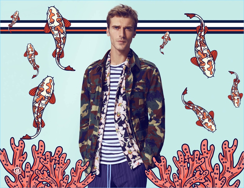 Mixing prints, Clément Chabernaud wears fashions from Academia.