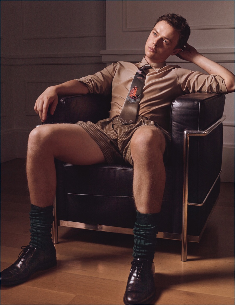 Serving a lot of leg, Dane DeHaan wears a Jeffrey Rüdes shirt with E.Tautz shorts, Gucci socks, and Church's dress shoes. » Dane DeHaan Covers W Magazine, Makes a Leggy Statement Serving a lot of leg, Dane DeHaan wears a Jeffrey Rüdes shirt with E.Tautz shorts, Gucci socks, and Church's dress shoes.