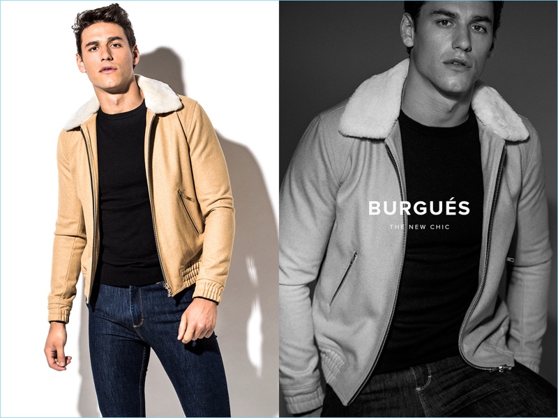 Mariano Ontañon goes casual in a bomber and jeans from El Burgués' fall-winter 2017 collection.