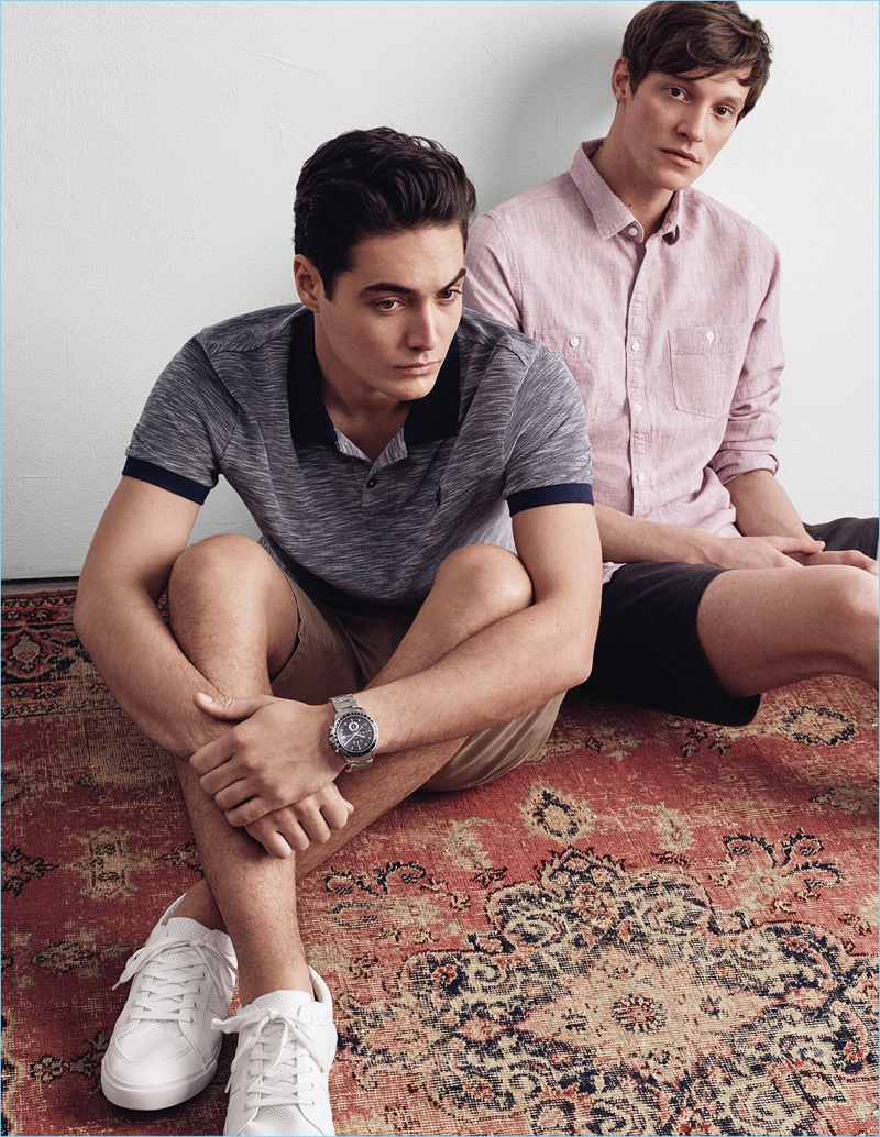 Models Levi Dylan and Matthew Hitt showcase the latest fashions from Express' menswear lineup.