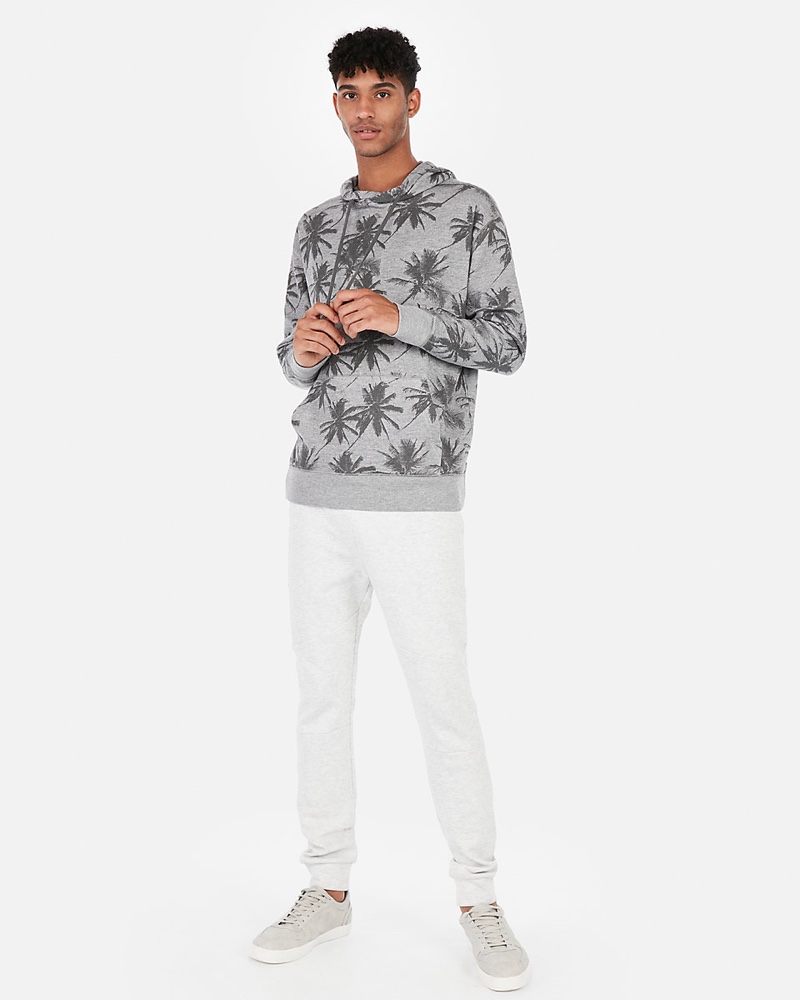 Express EXP Weekend Palm Print Drop Shoulder Hoodie $41.94